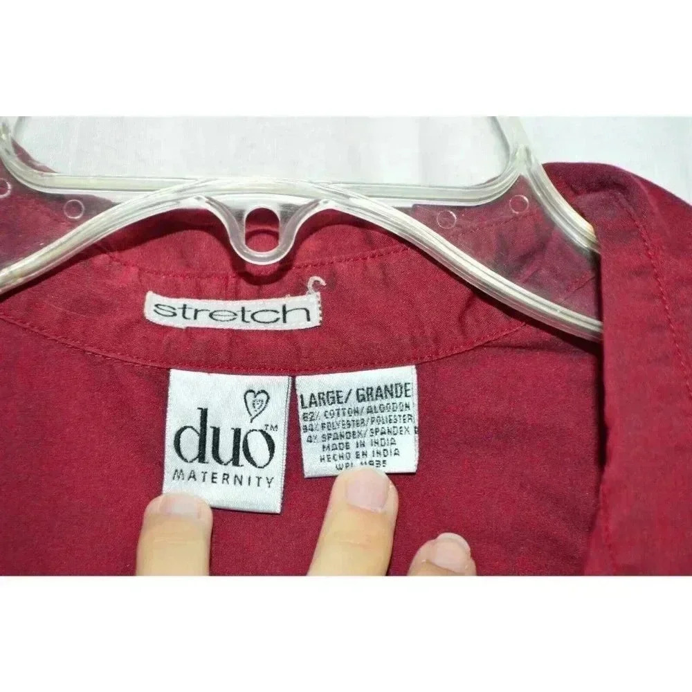 Duo Maternity Dark Red Button Down Blouse Top L - Picture 3 of 4
